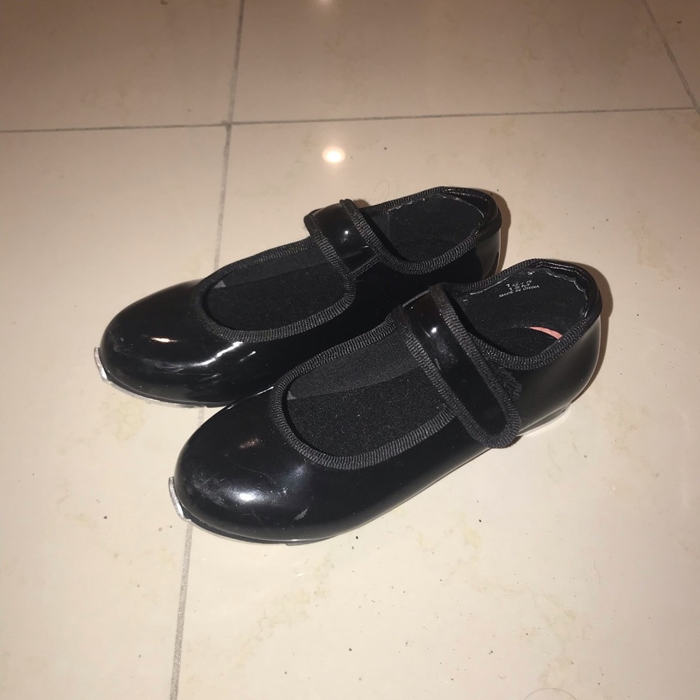 Girls kids black tap dance shoes size 12